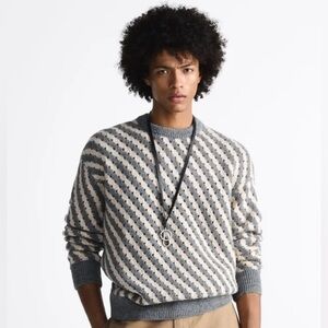 Zara Men’s Openwork knit striped sweater size XL fall grunge
